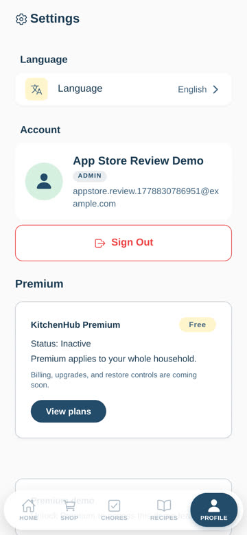 Delete account button in FullHouse Settings