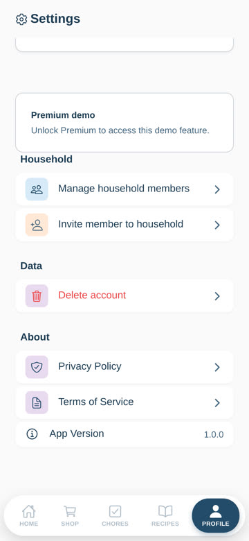 FullHouse delete account confirmation dialog