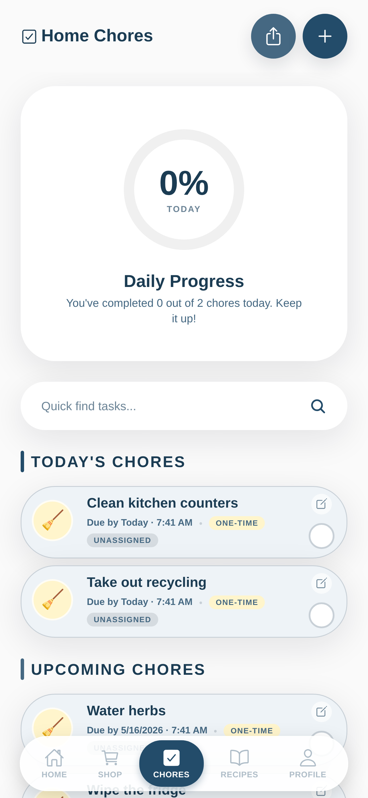 FullHouse chores screen