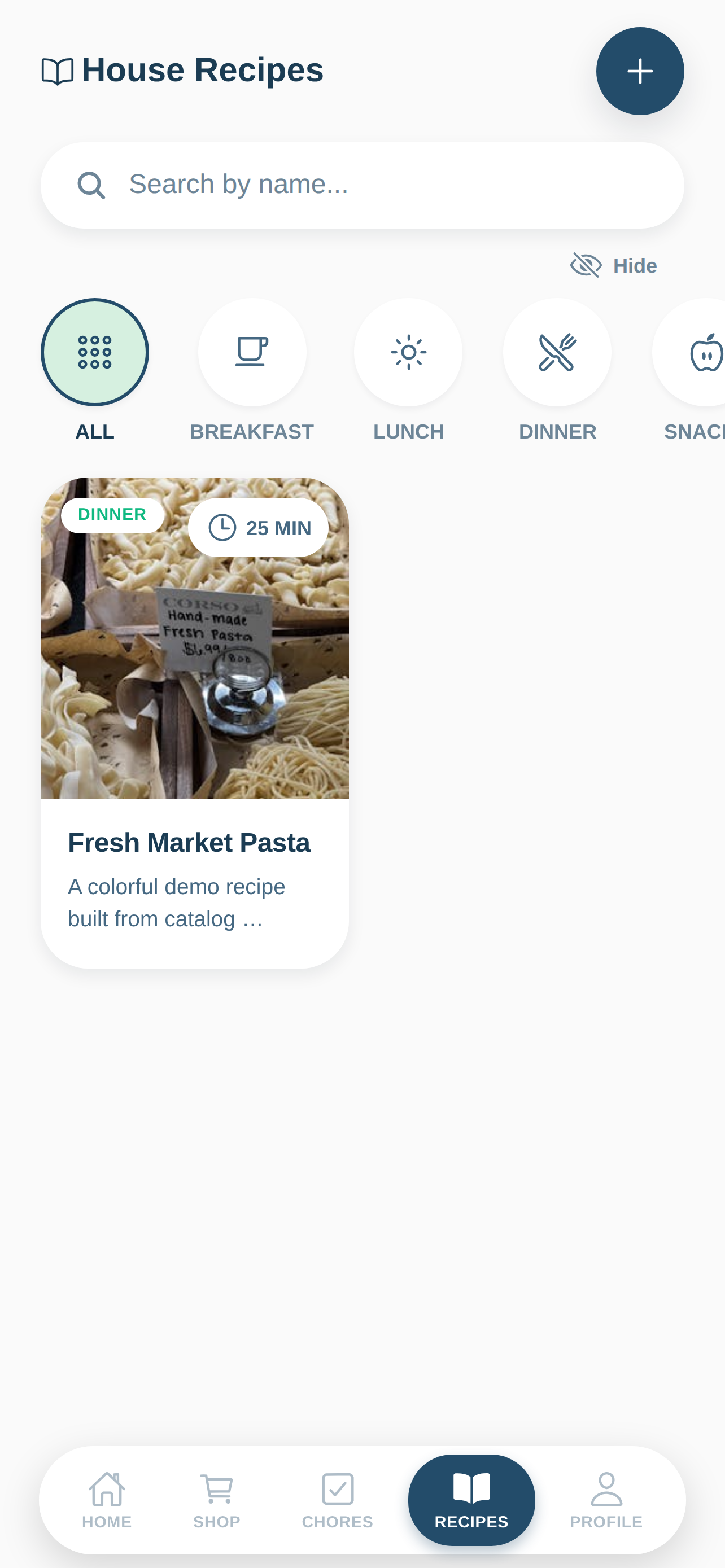 FullHouse recipes screen