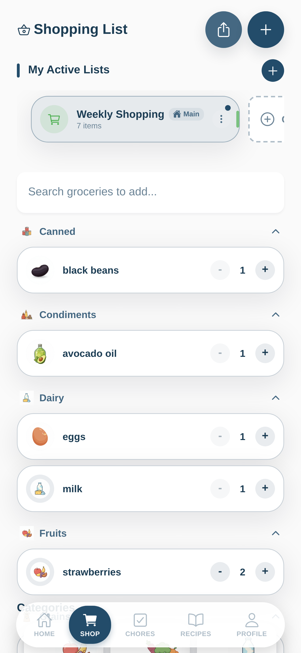FullHouse shopping list screen